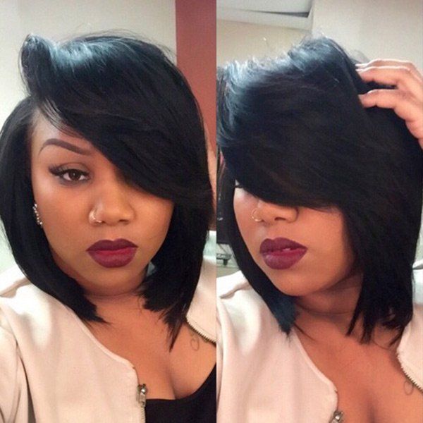 

Deep Side Parting Straight Short Bob Synthetic Wig, Blackish green