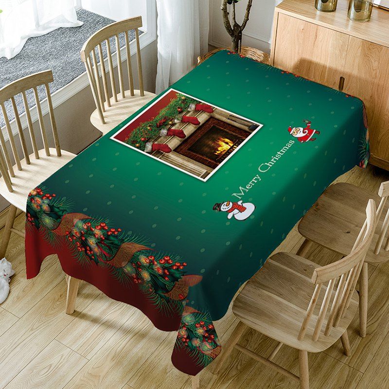 

Christmas Fireplace Socks Print Fabric Waterproof Table Cloth, Green