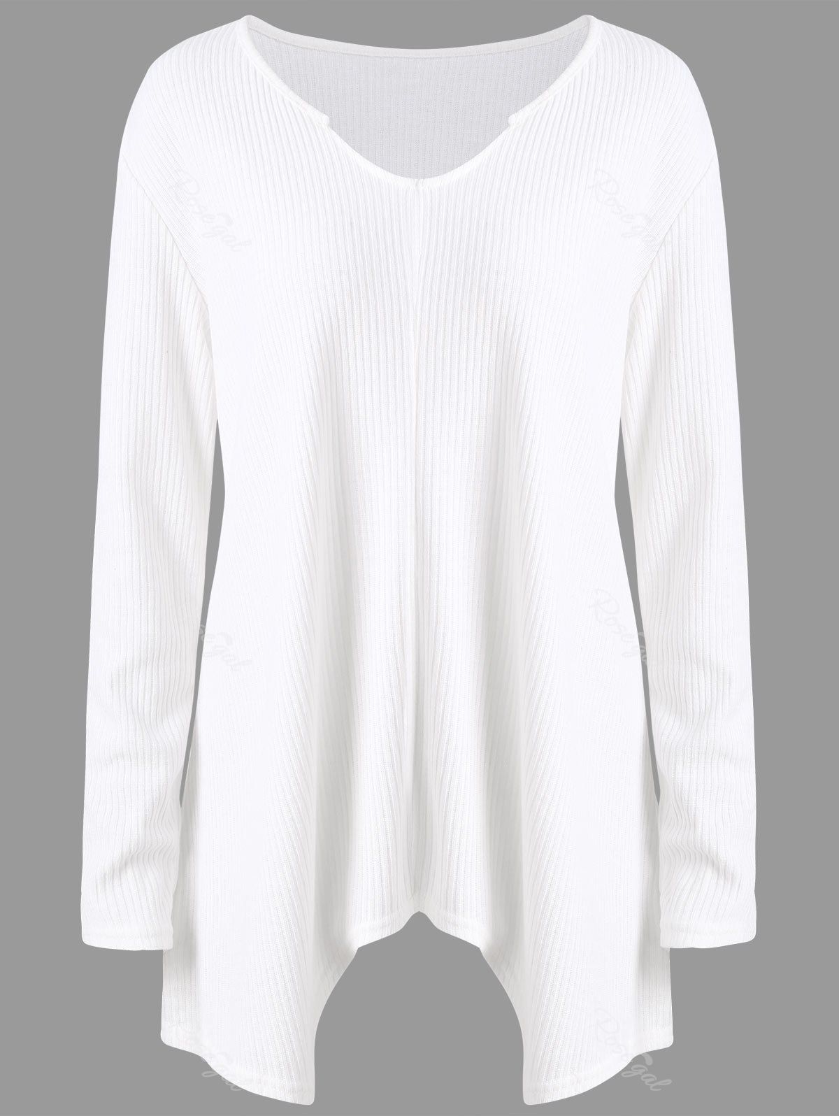 

Plus Size Asymmetric Ribbed Tunic Sweater, White