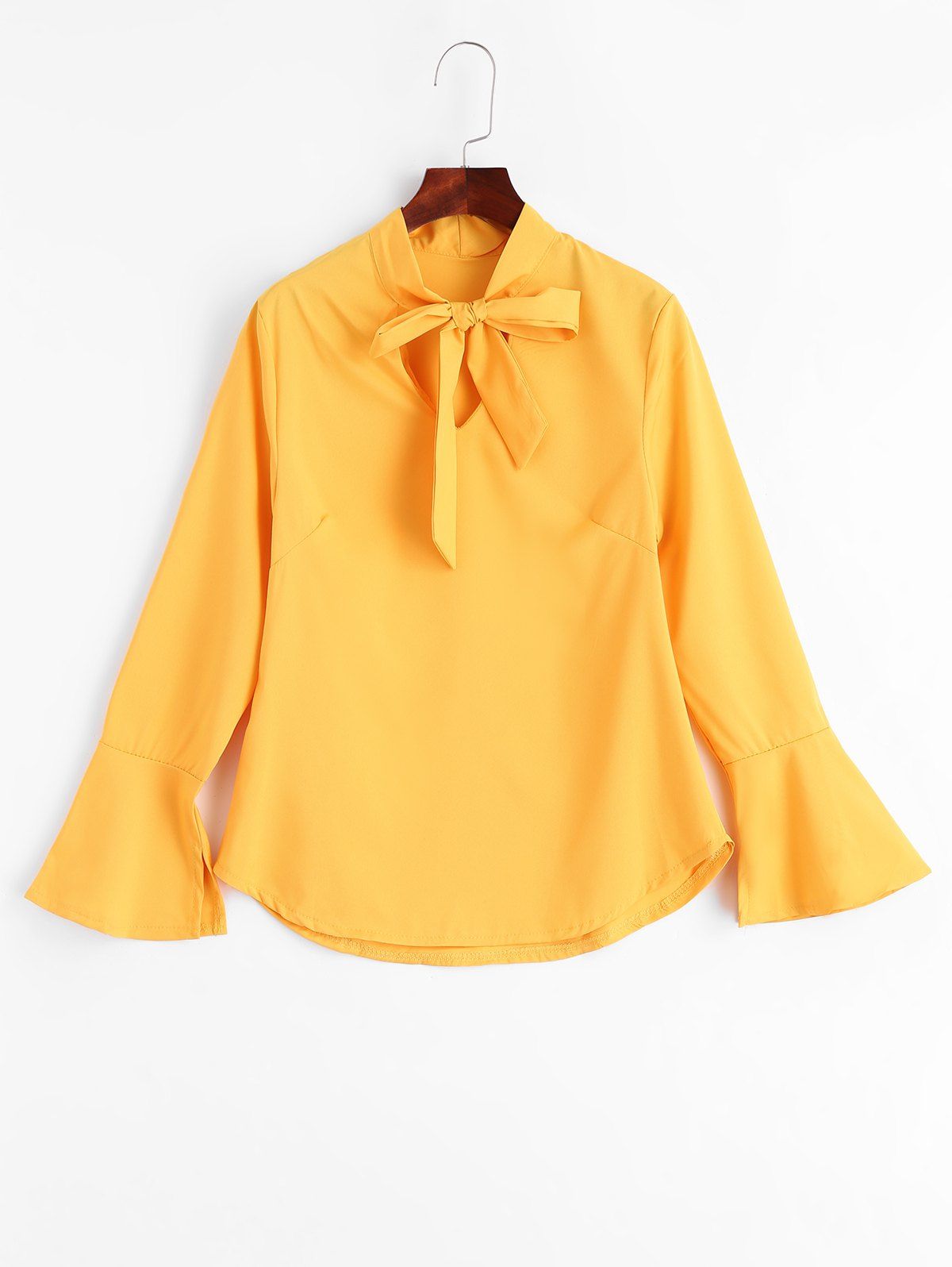 Online Slit Bell Sleeve Bow Tie Blouse  