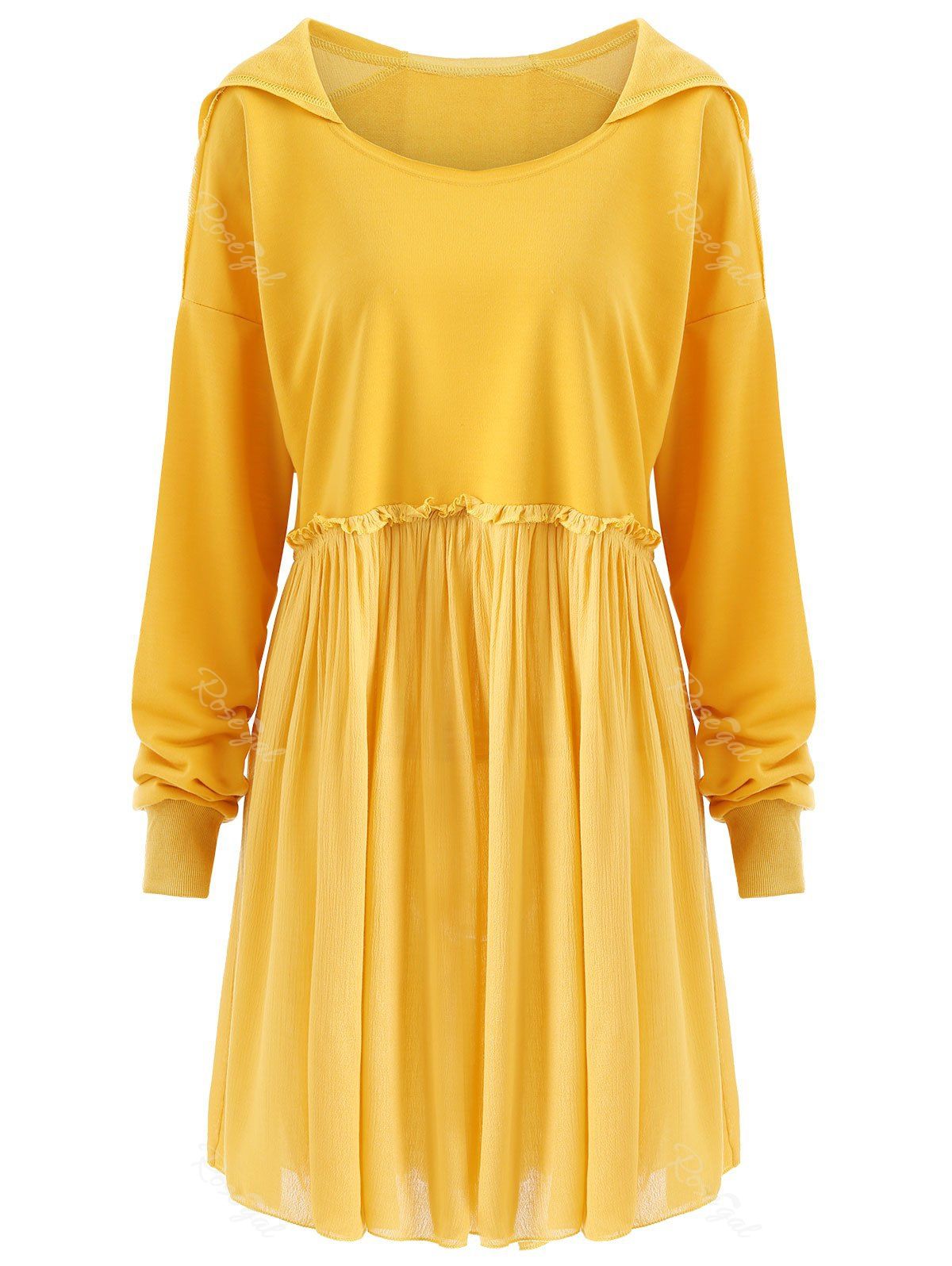 

Plus Size Crinkle Smock Hooded Top, Yellow