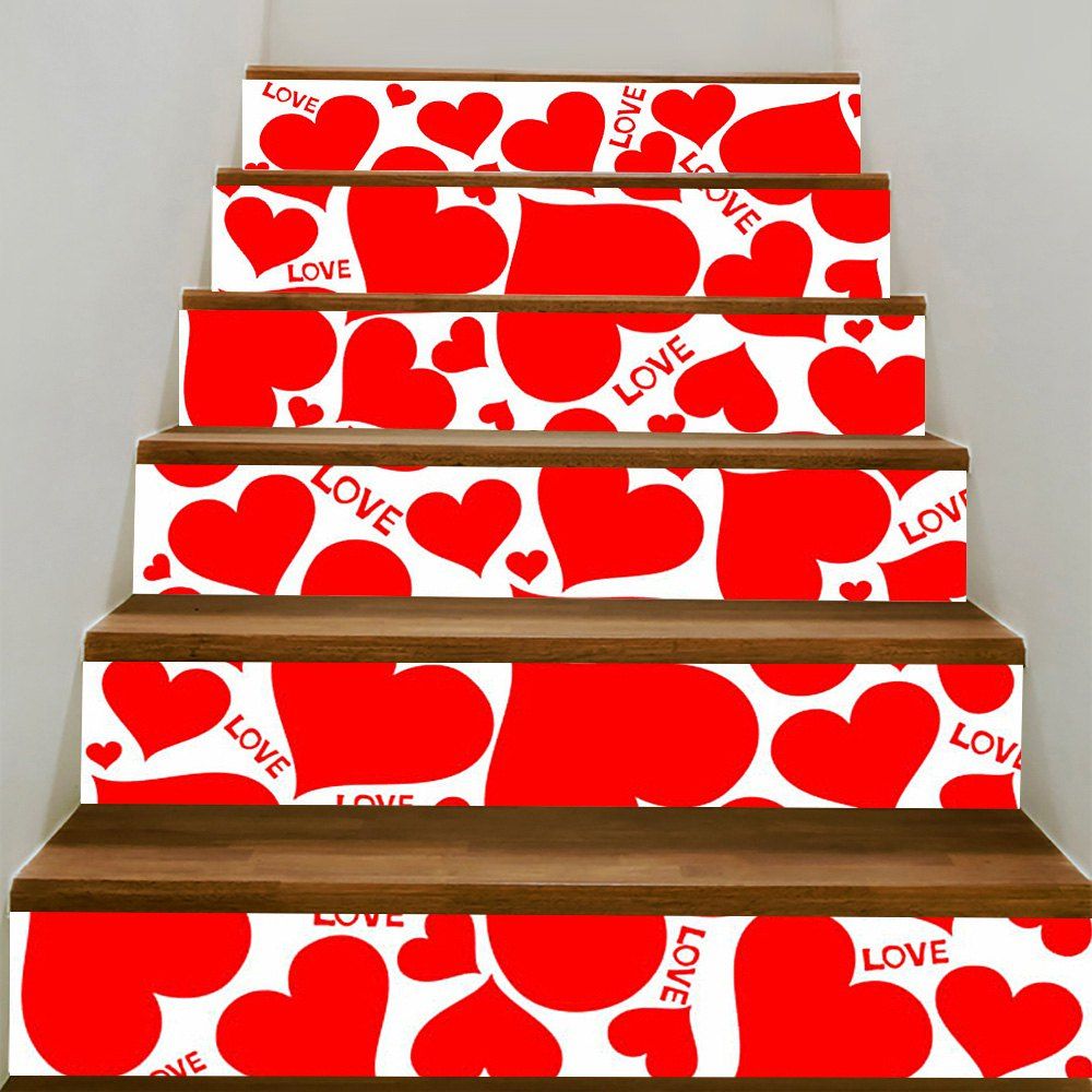 

Valentine's Day Heart Shape Printed Stair Stickers, Water red