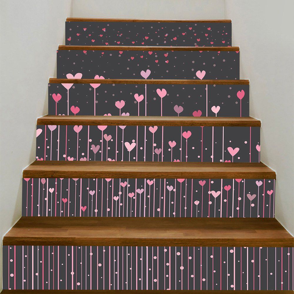 

Hearts Hanging Pattern Removable Stair Stickers, Pink