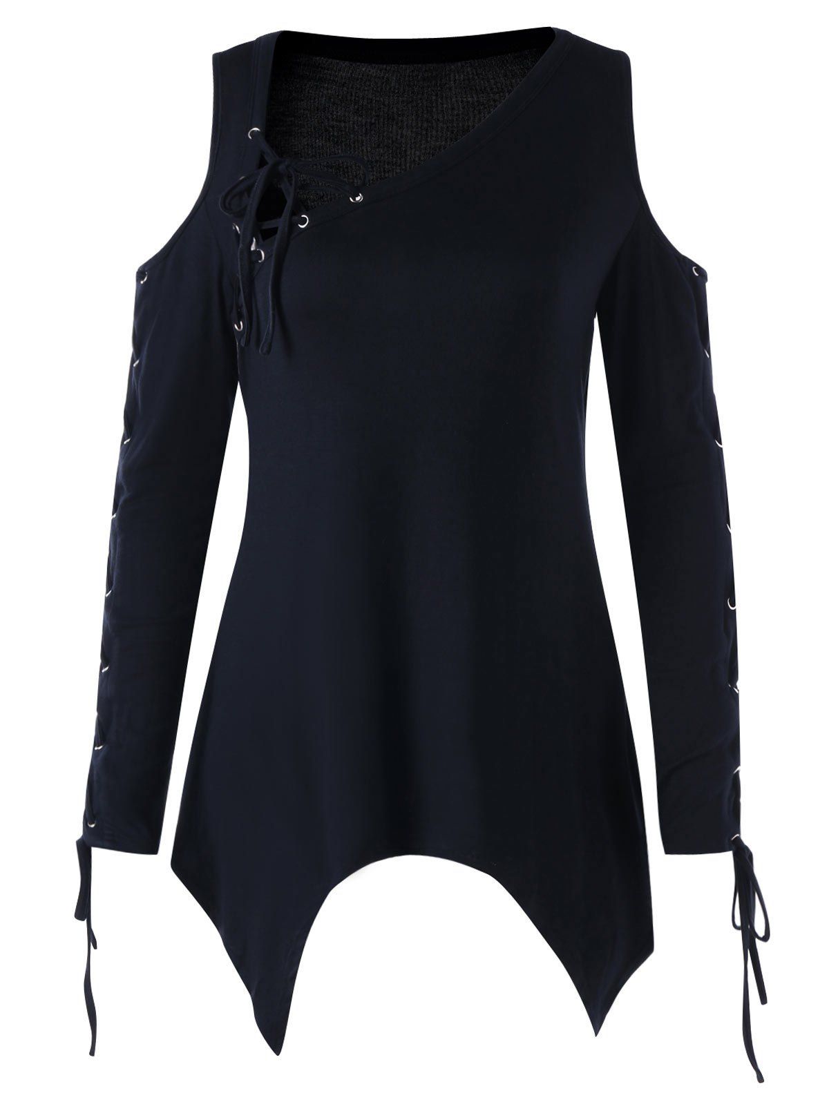 

Lace Up Cold Shoulder T-shirt, Black