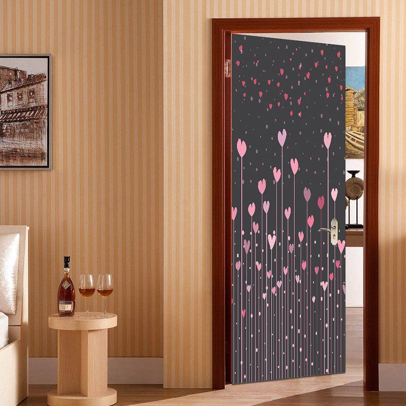 

Heart Set Shrubs Pattern Door Art Stickers, Pink