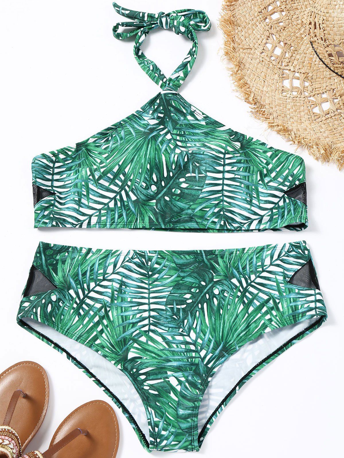 

Leaf Halter Plus Size Bikini Set, Green