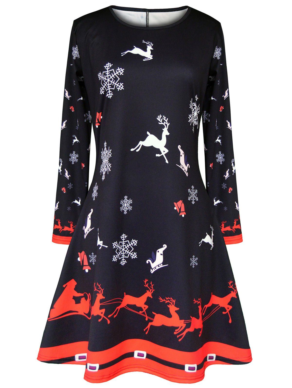 

Christmas Snowflake Elk Print Dress, Black