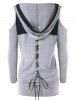 Plus Size Hooded Printing Cold Shoulder Lattice Front Top -  