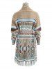 Aztec Geometric Pattern Fringed Knit Tunic Cardigan -  