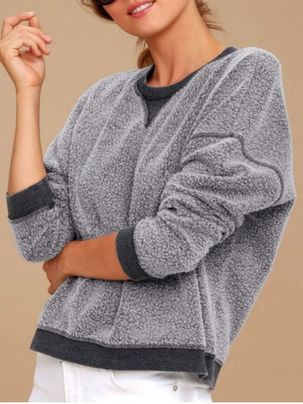 Drop Shoulder Fuzzy Pullover Sweatshirt