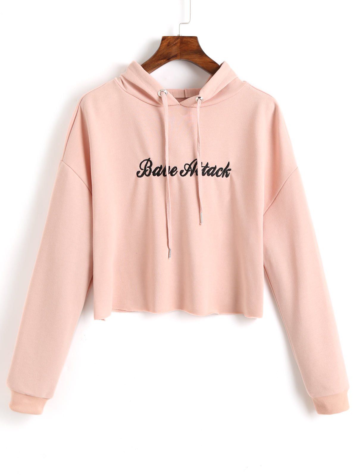 

Letter Embroidered Crop Hoodie, Shallow pink