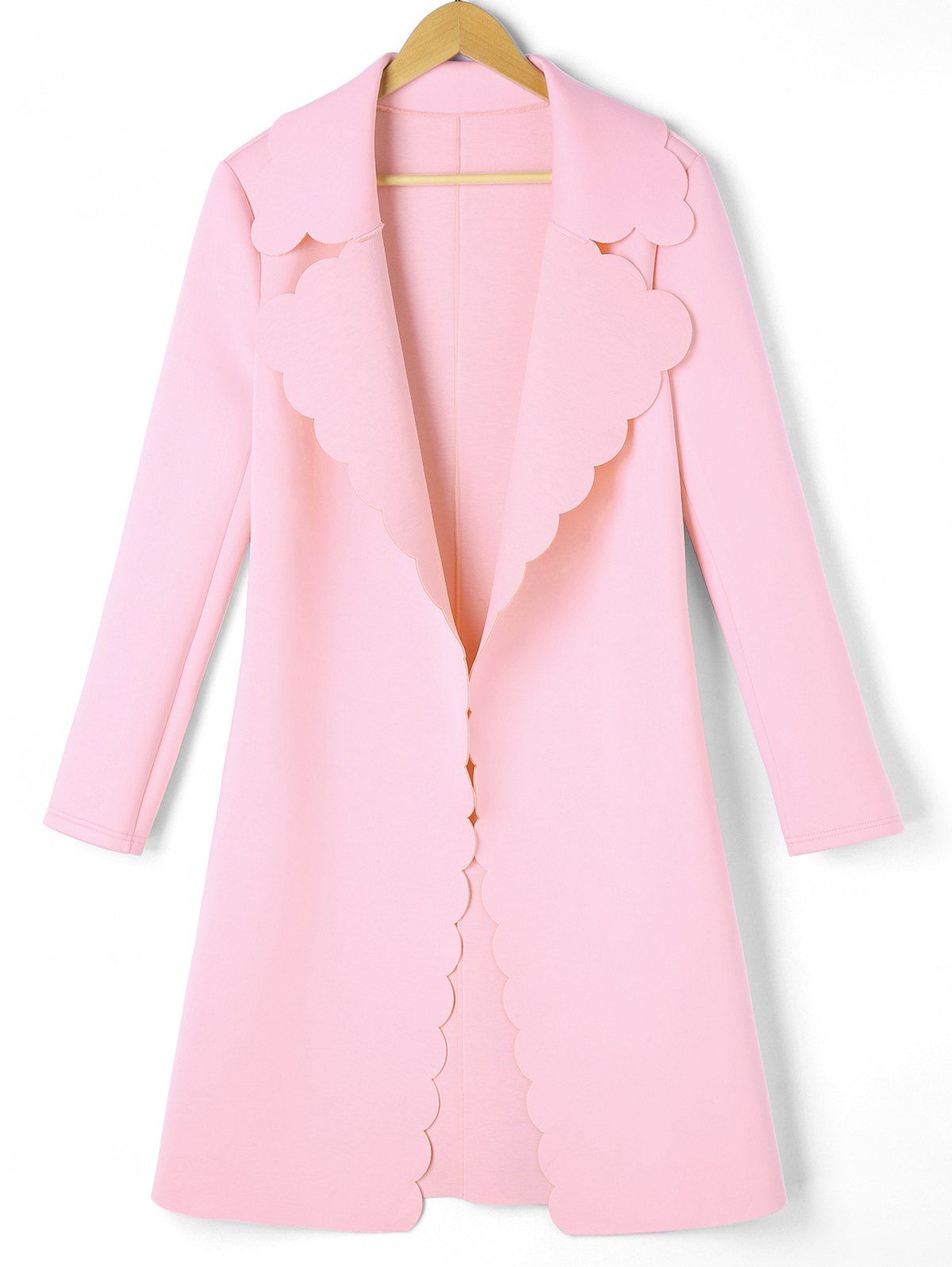 

Scalloped Trim Open Front Coat, Pink