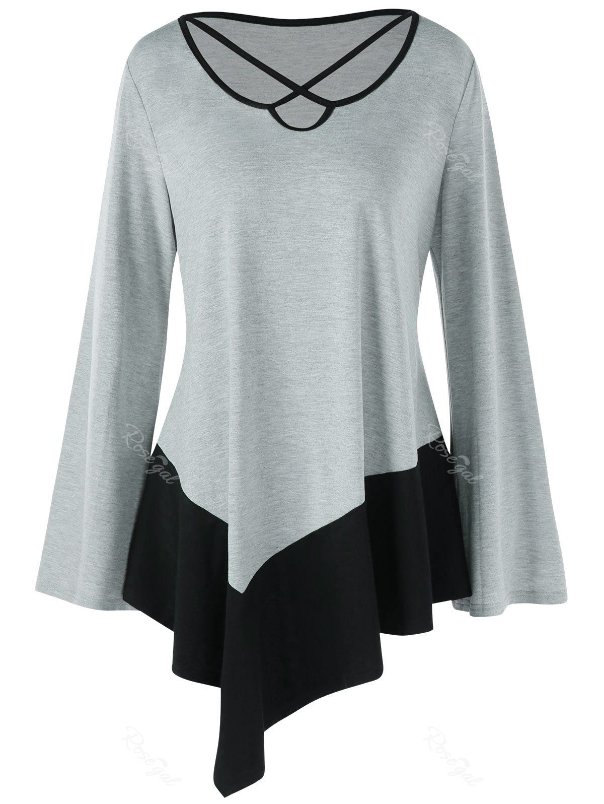 

Plus Size Asymmetrical Criss Cross T-shirt, Gray