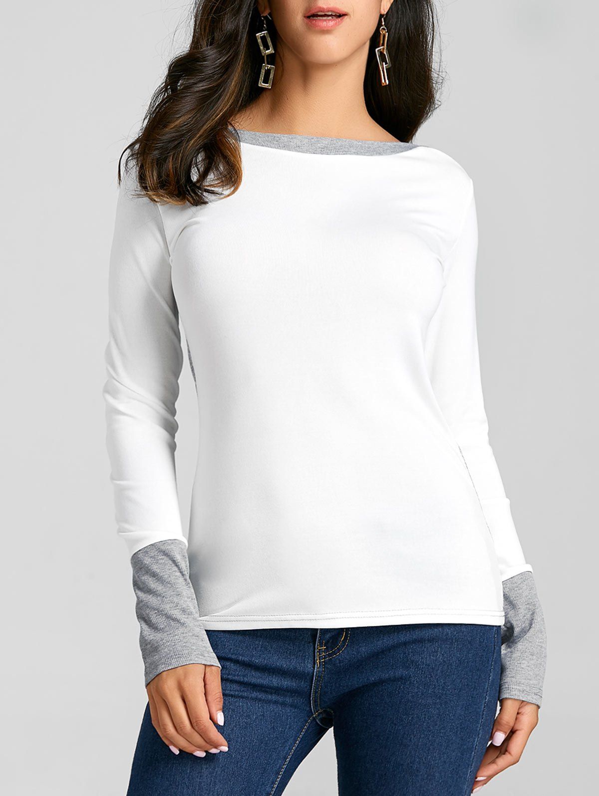 

Color Block Boat Neck Knit Top, White