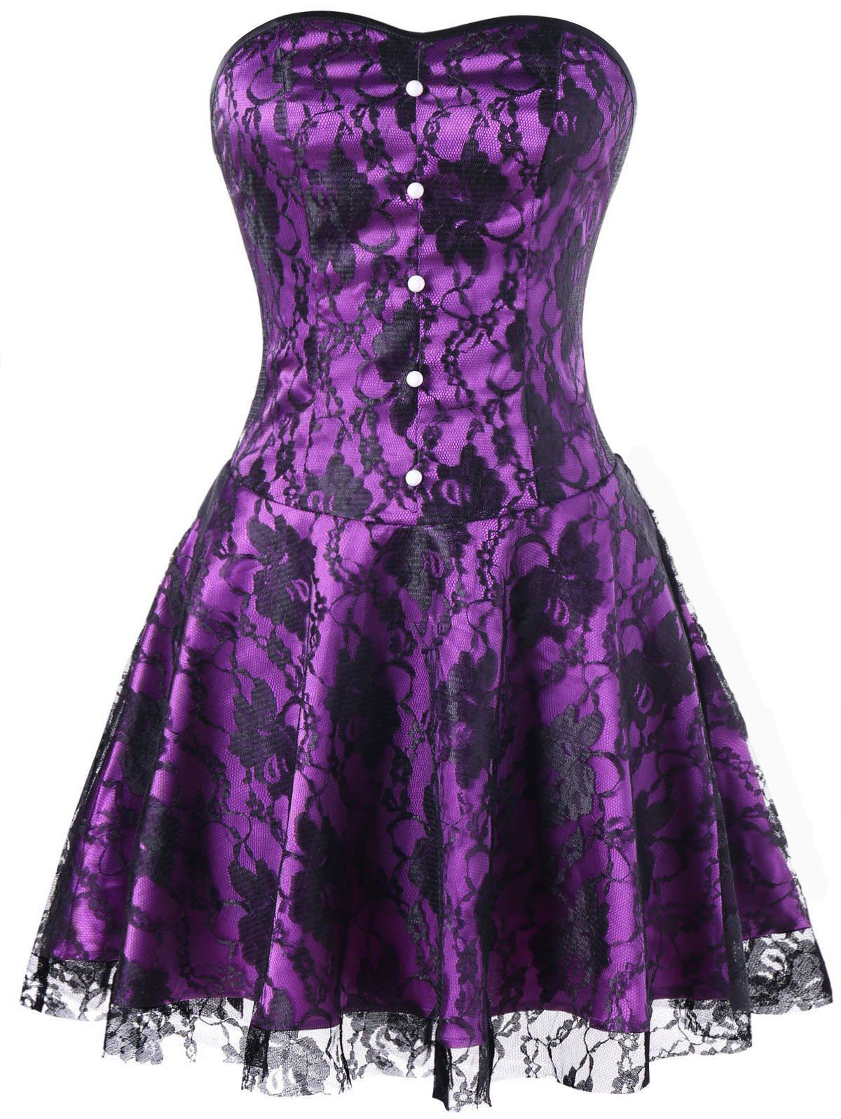 [58 OFF] Lace Up Strapless Corset Dress Rosegal