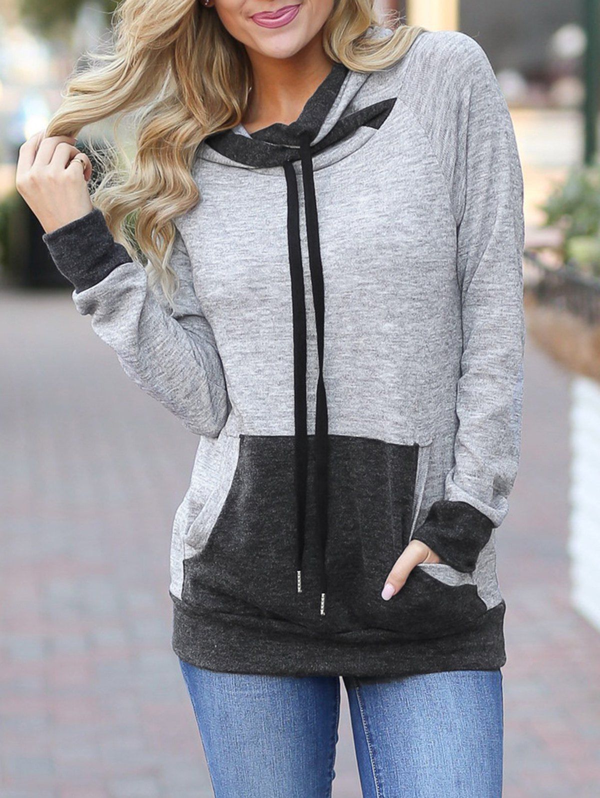 

Drawstring Pocket Hoodie, Gray
