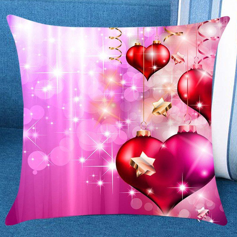 

Valentine's Day Romantic Shiny Heart Printed Linen Pillow Case, Pink