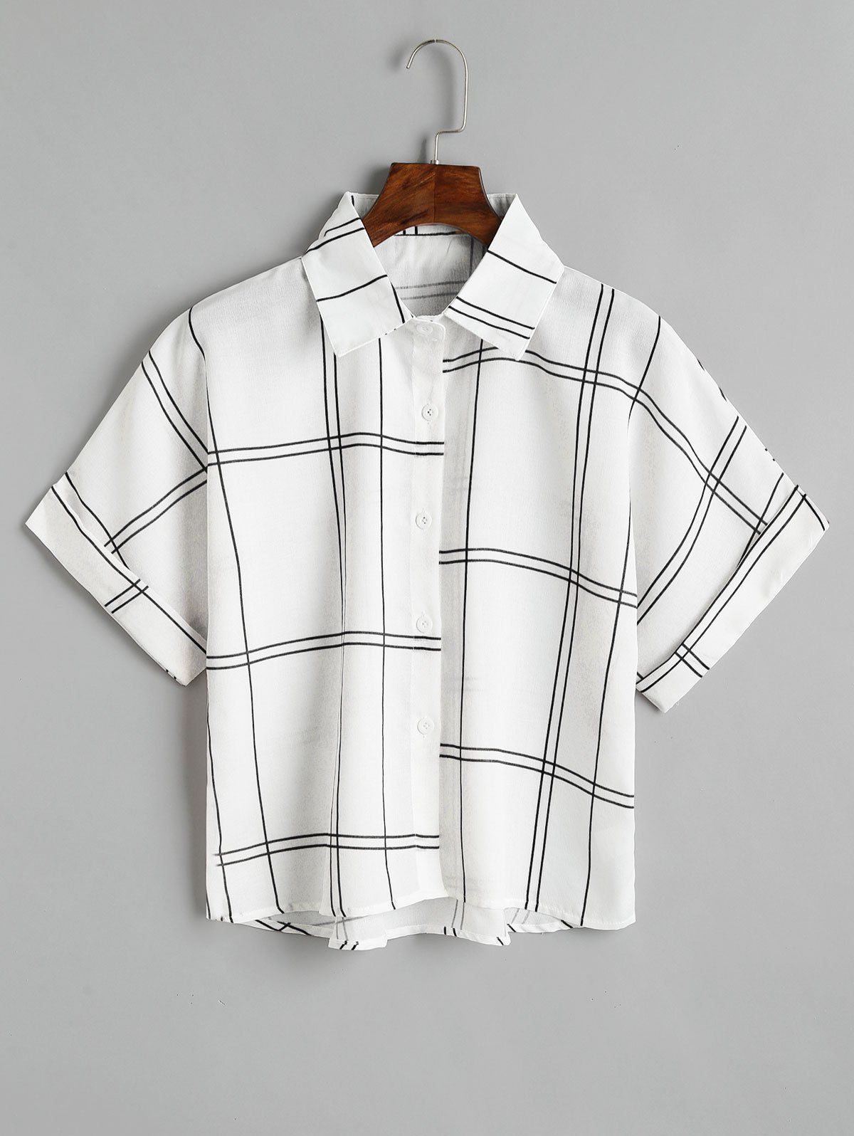 

Checked Button Down Loose Shirt, Black