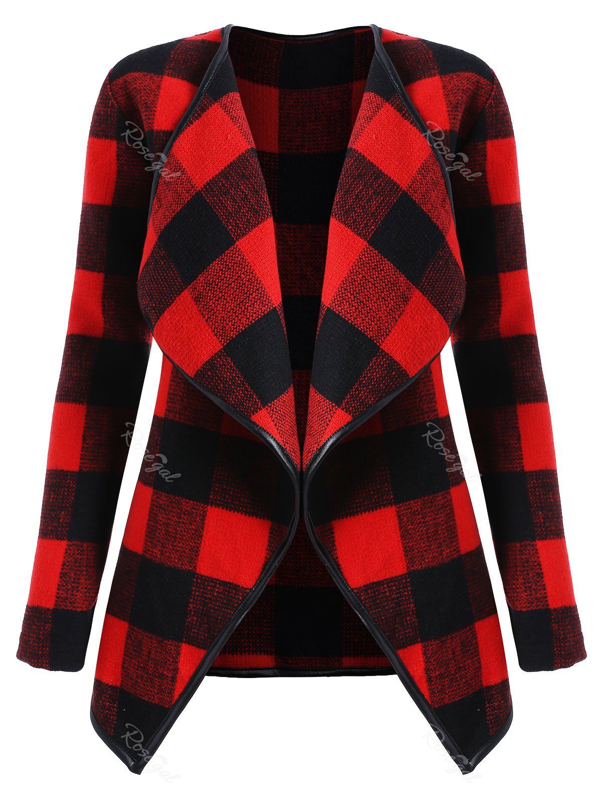 

Plus Size Plaid Drape Coat, Black and red