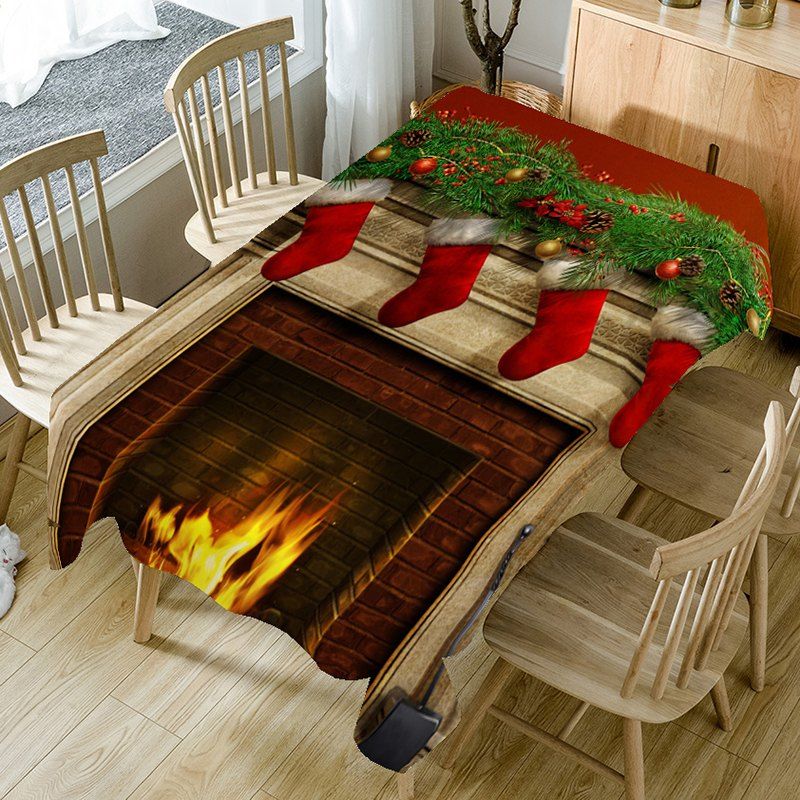 

Christmas Fireplace Pattern Table Cloth, Colorful