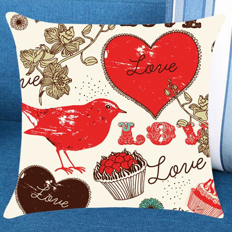 [36 OFF] Love Bird Heart Print Pillow Case Rosegal