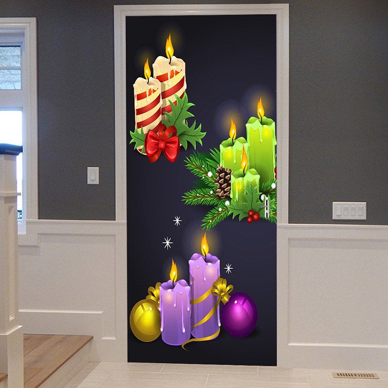 

Christmas Candles Balls Pattern Door Cover Stickers, Colormix