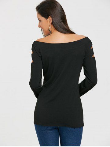 

Cat Face Print Ripped Long Sleeve T-shirt, Black