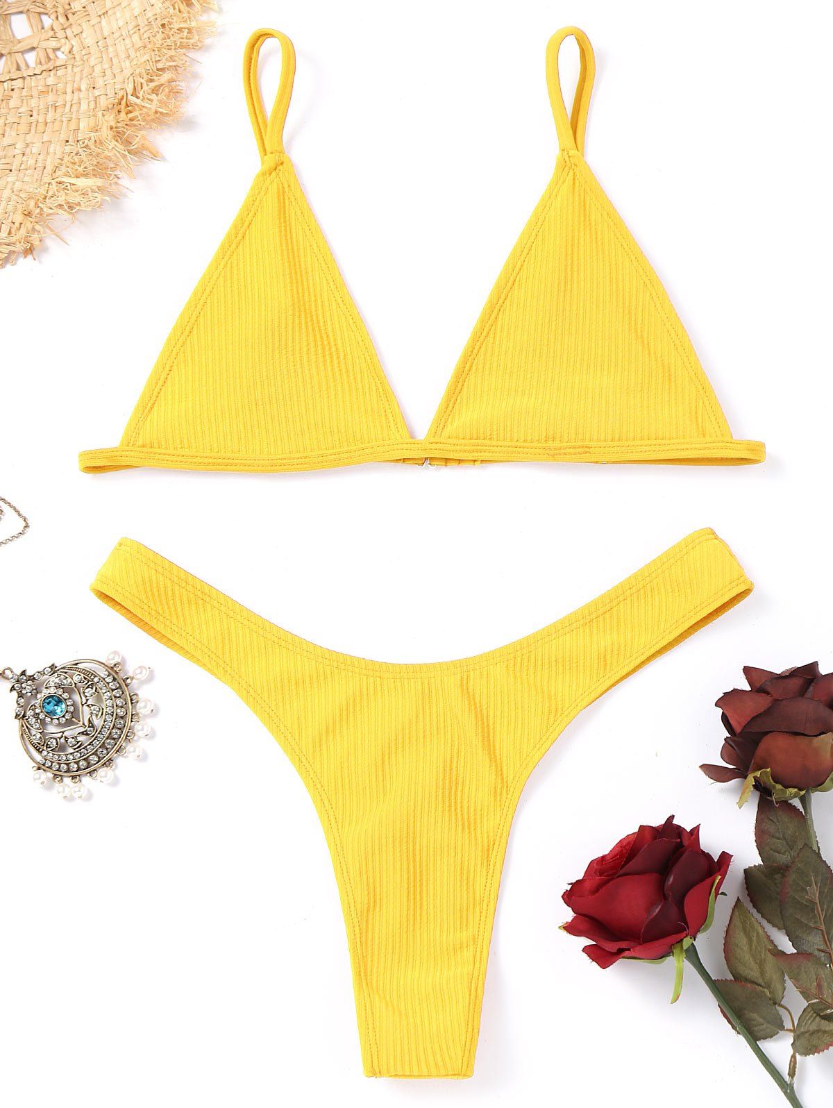 

Unlined Thong Bathing Suit, Yellow
