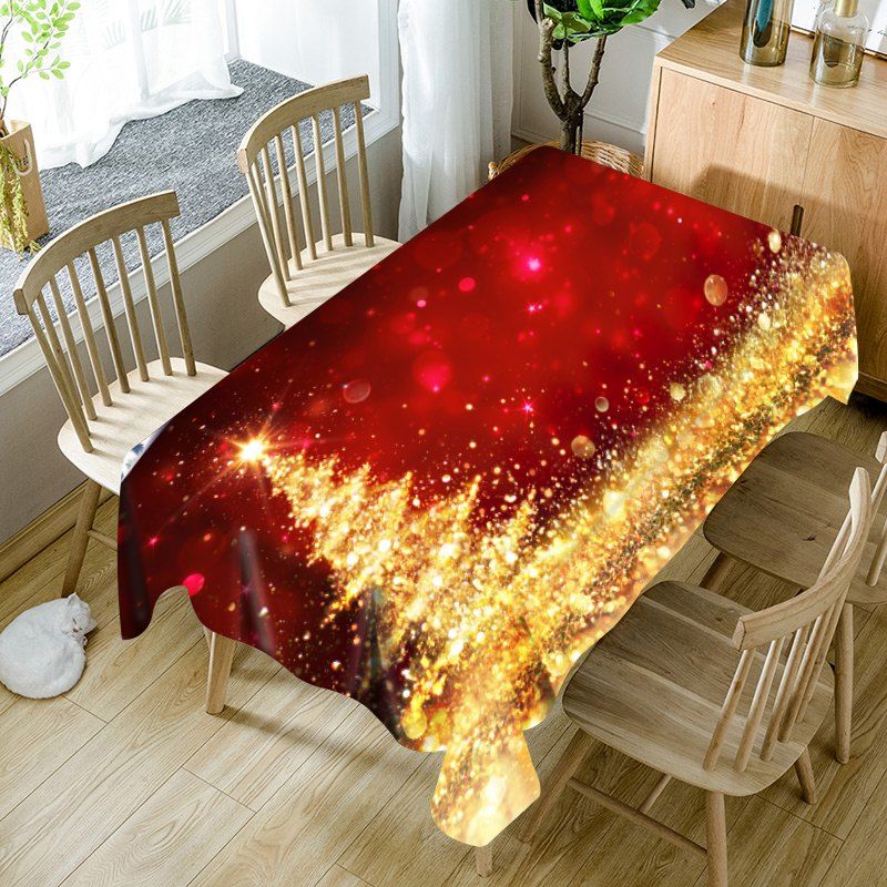 

Abstract Christmas Tree Print Fabric Waterproof Table Cloth, Red + golden