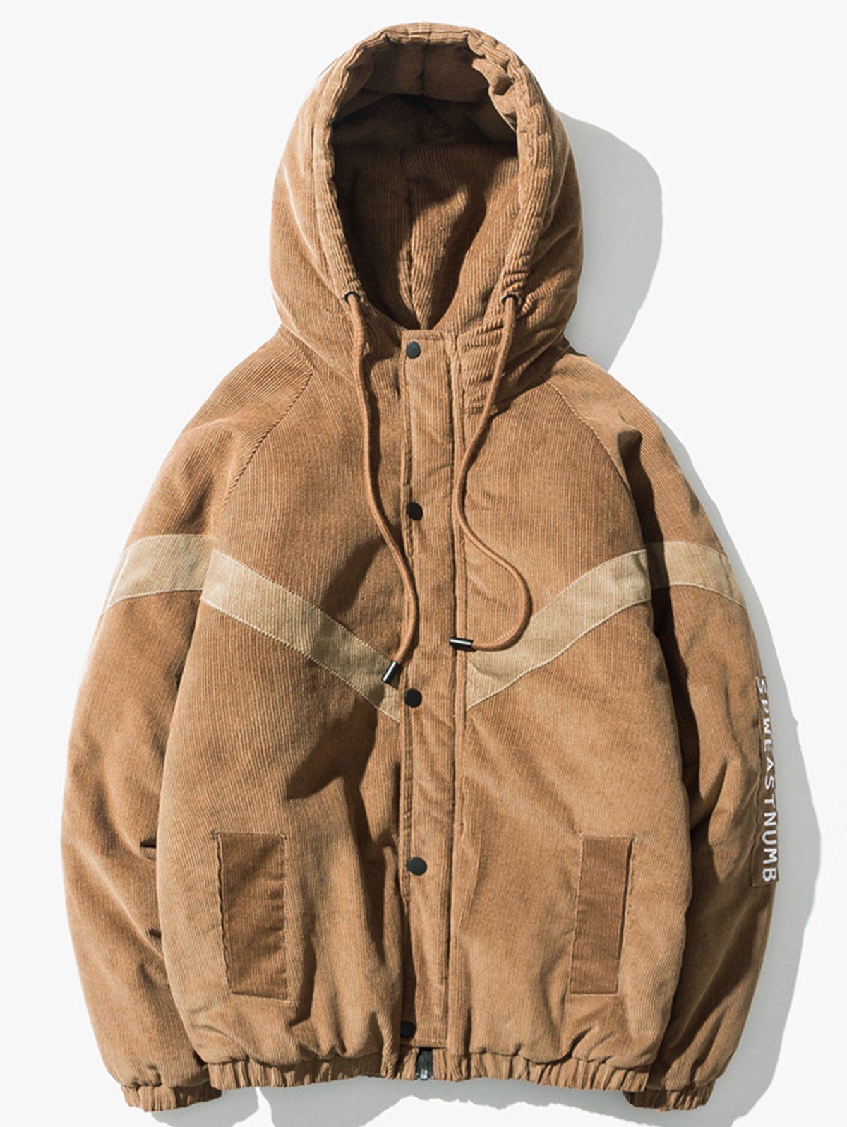 

Corduroy Embroidered Zip Up Padded Jacket, Khaki