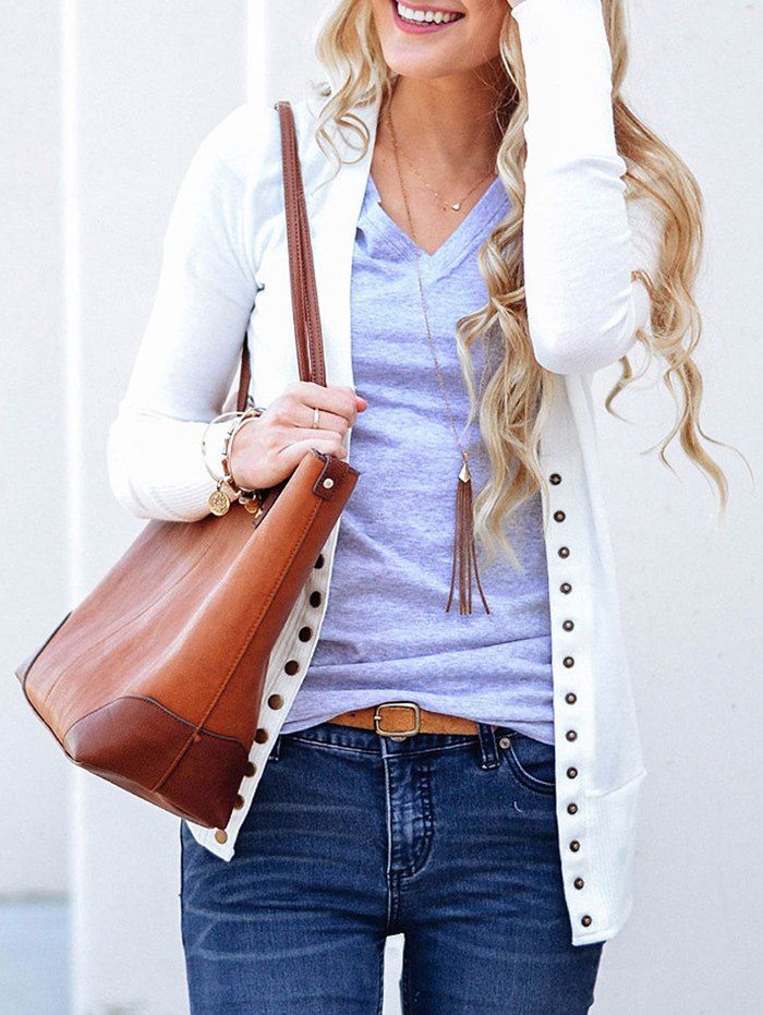 

Plain Button Up Cardigan, White