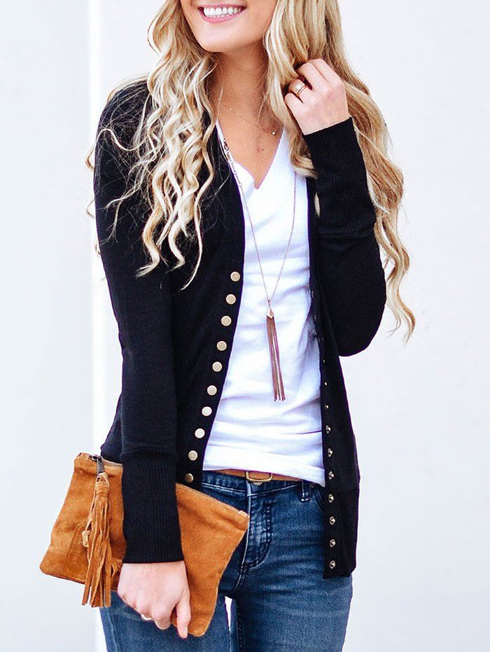 

Plain Button Up Cardigan, Black