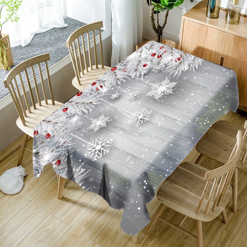 

Christmas Snowflake Ornaments Printed Waterproof Table Cloth, Silver gray