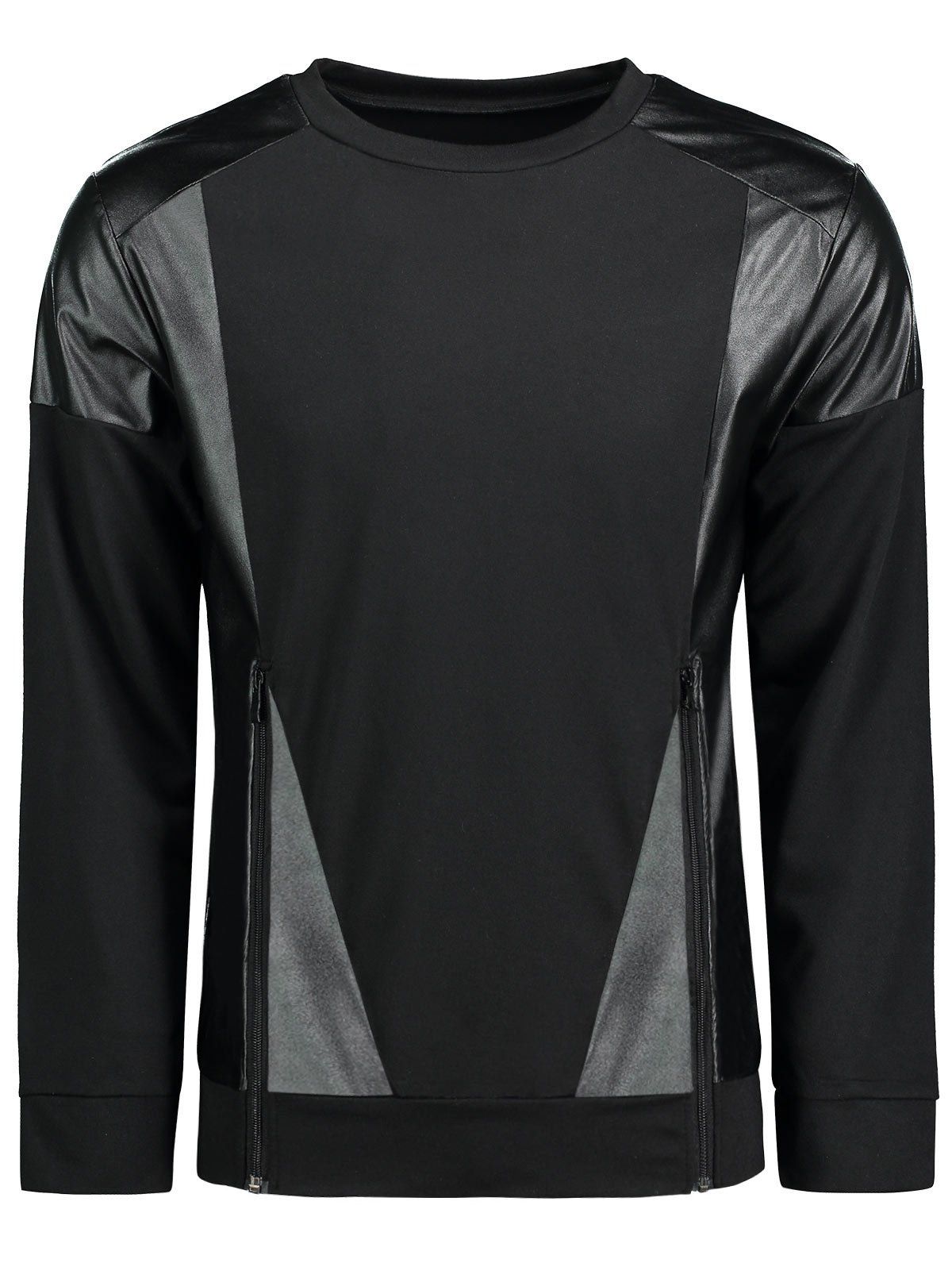 

PU Leather Trim Zip Side T-shirt, Black