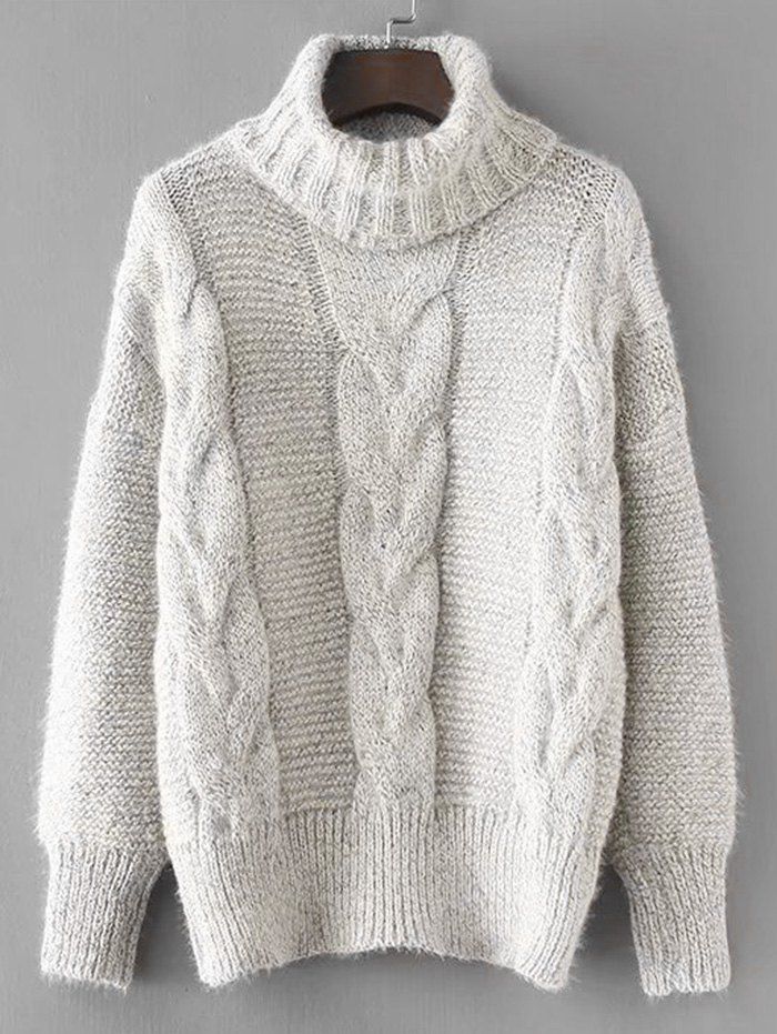 

Turtleneck Textured Cable Knit Sweater, Light gray