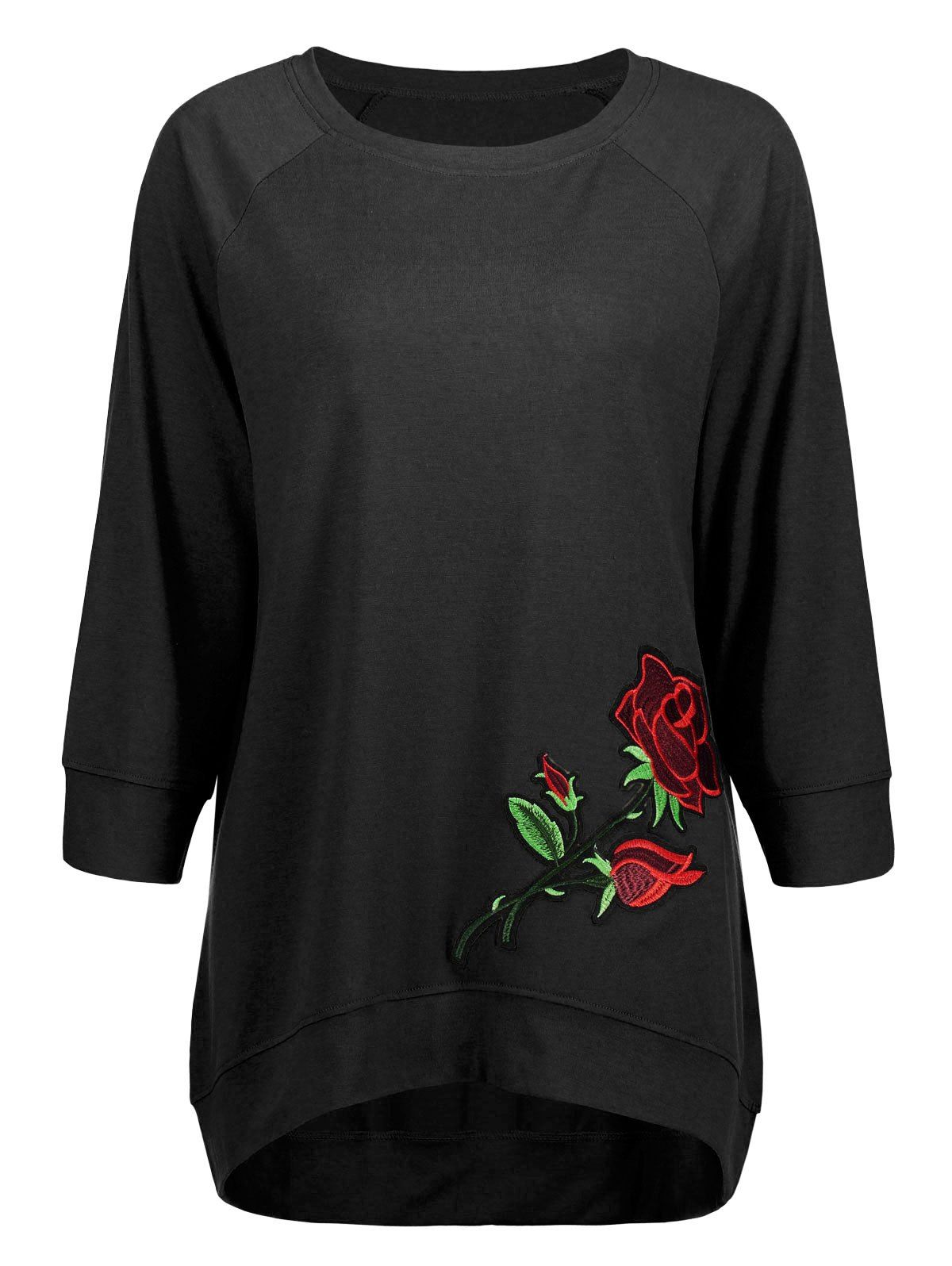 

High Low Embroidery Sweatshirt, Black