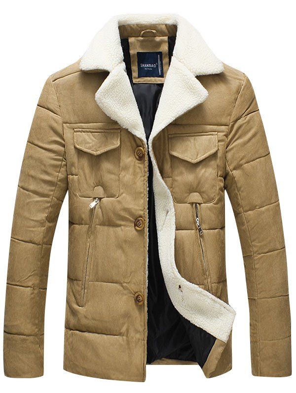 

Lapel Collar Wadded Jacket with Chest Pocket, Khaki