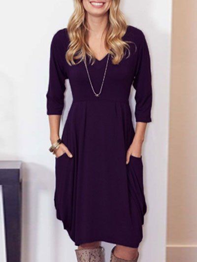 

V-neck Casual Baggy Dress, Purple