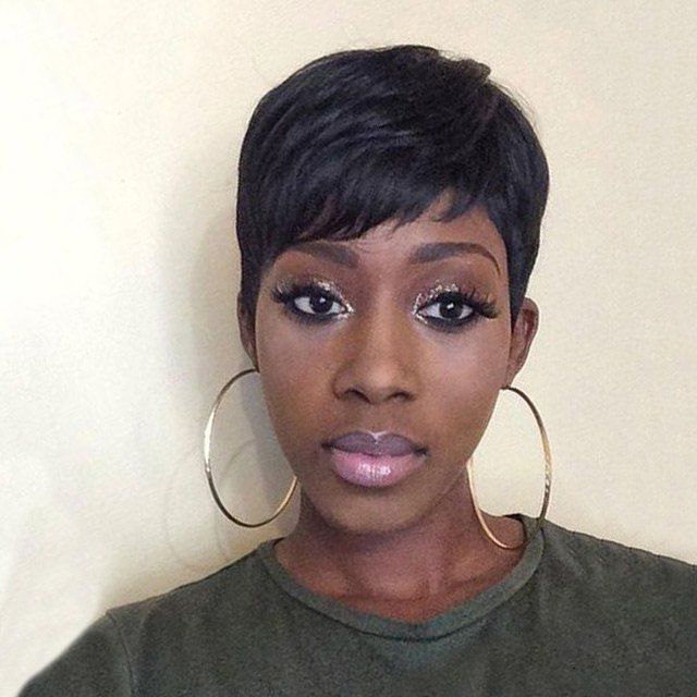 

Short Side Fringe Natural Straight Synthetic Wig, Black