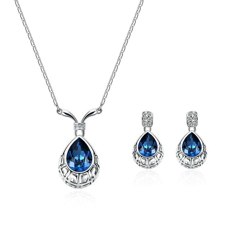 

Water Drop Shape Faux Crystal Gem Jewelry Set, Blue