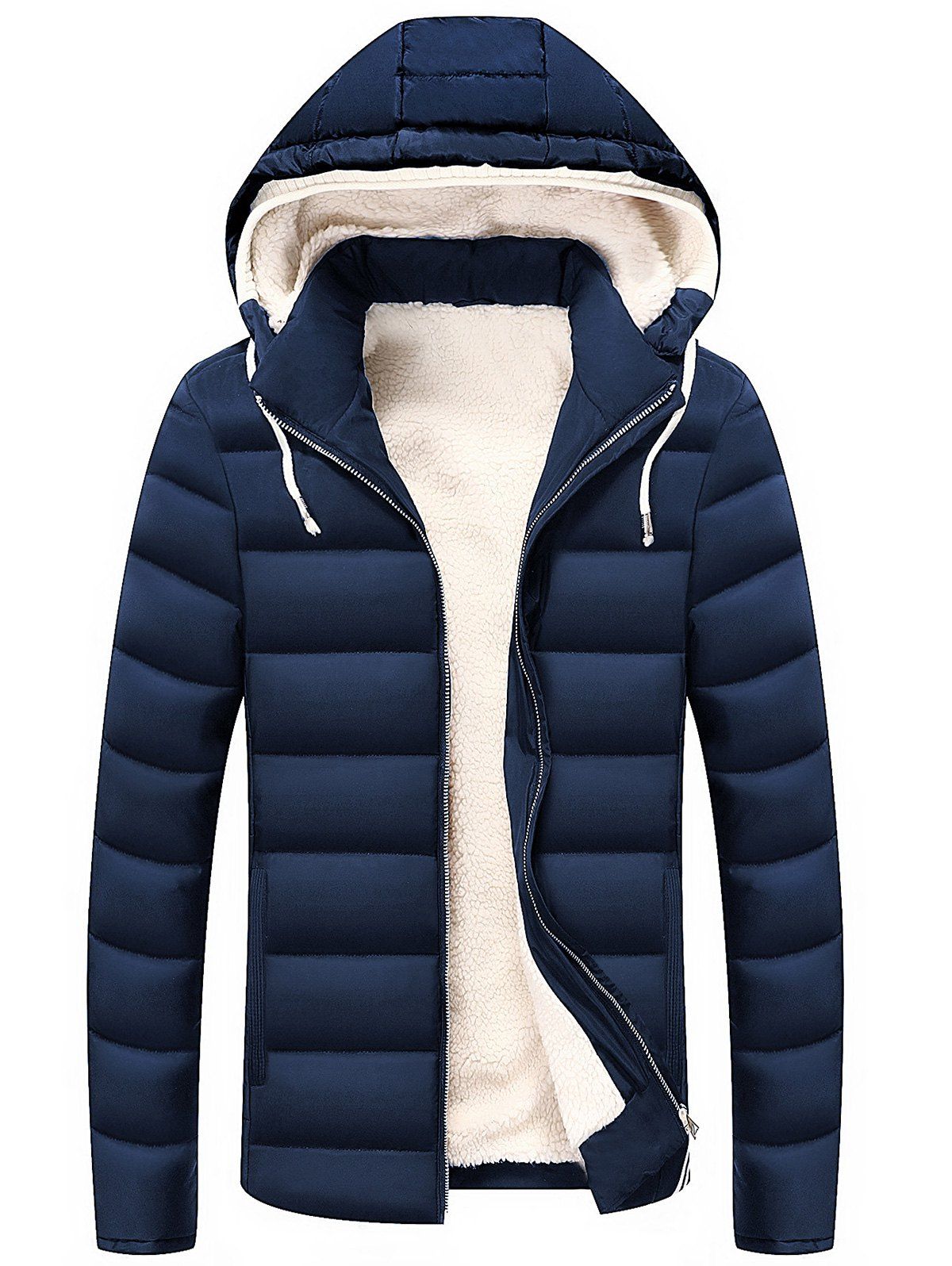 

Zip Up Drawstring Hood Puffer Jacket, Blue