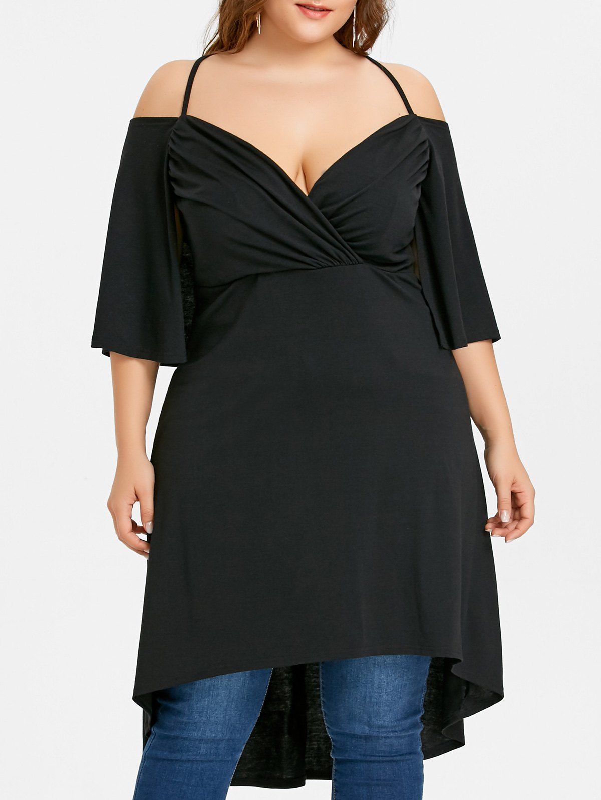 

Plus Size High Low Empire Waist T-shirt, Black