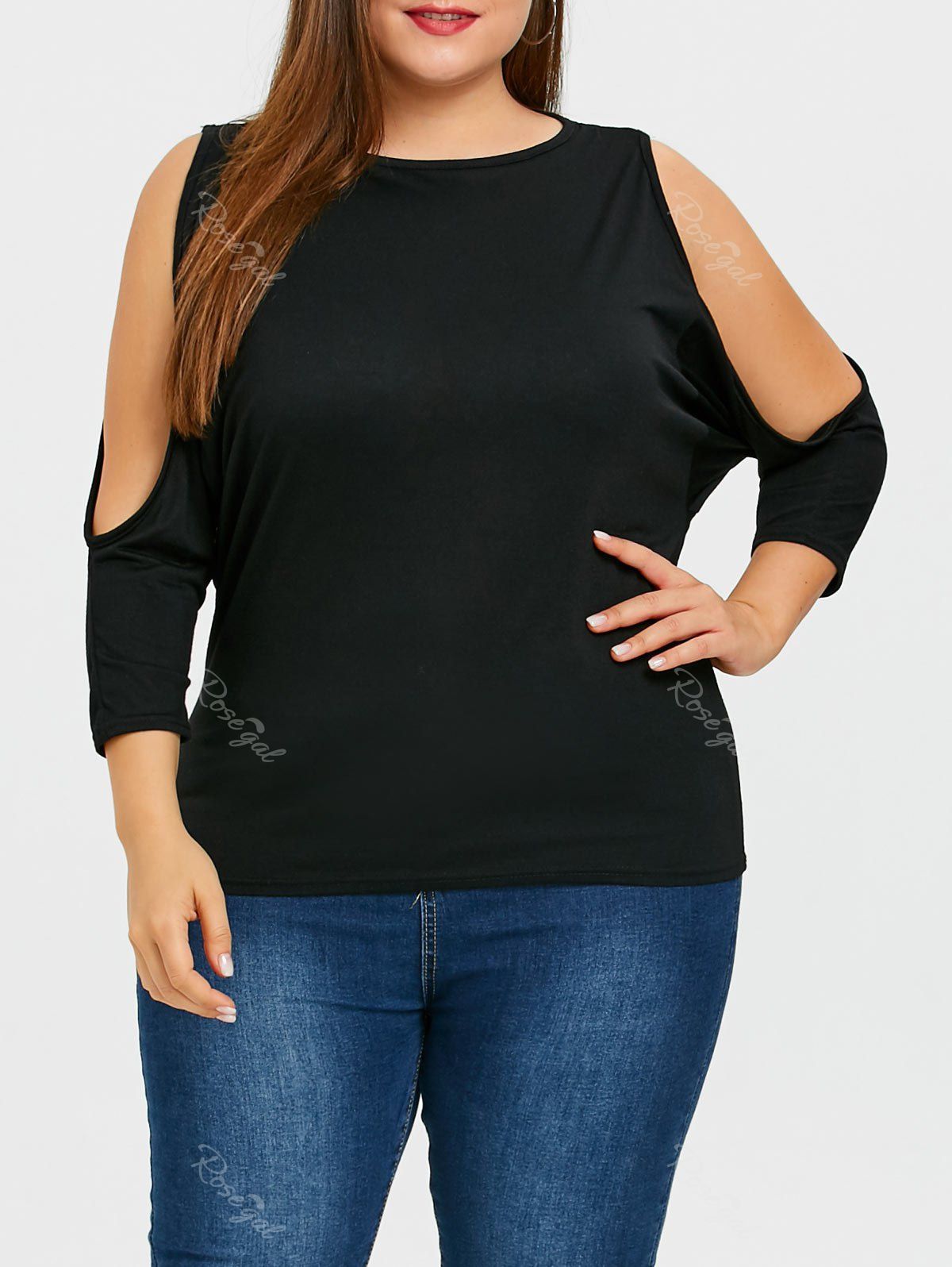 

Dolman Sleeve Plus Size Open Shoulder T-shirt, Black