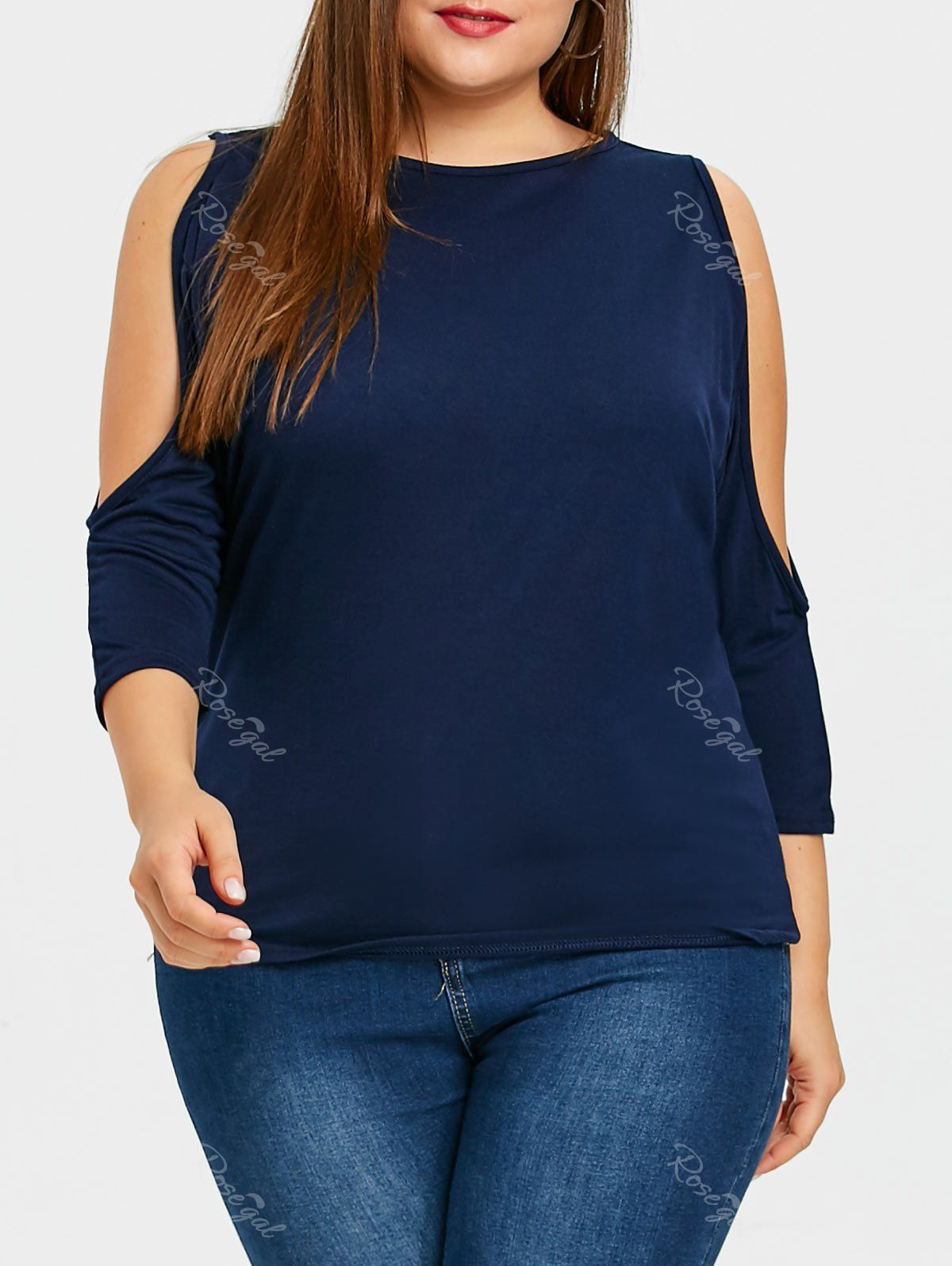 2019 plus size open shoulder geometric t shirt