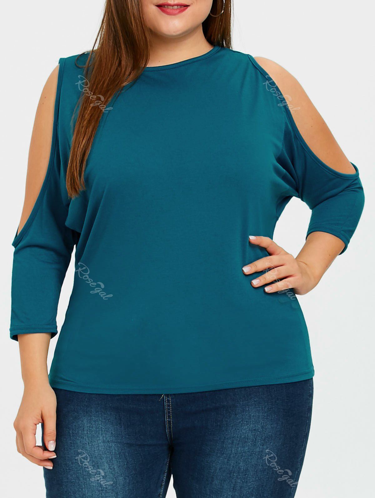 2019 plus size open shoulder geometric t shirt