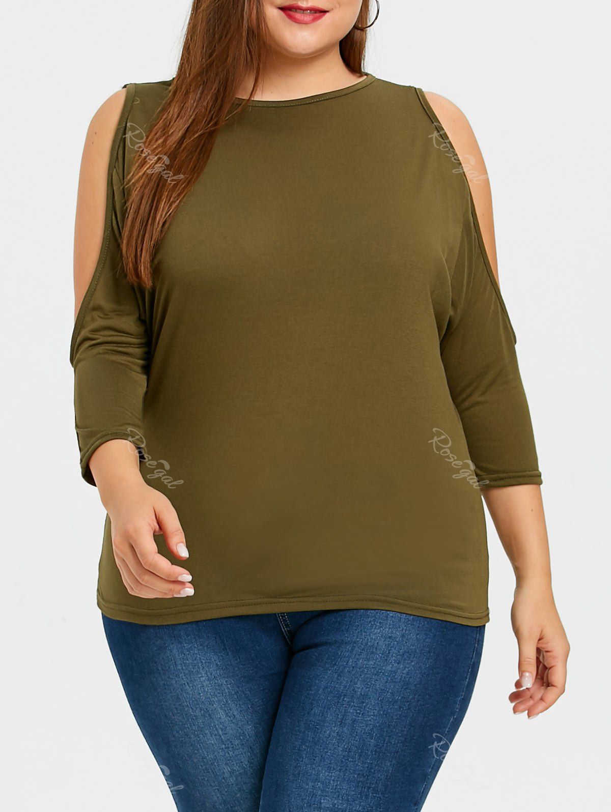 

Dolman Sleeve Plus Size Open Shoulder T-shirt, Army green