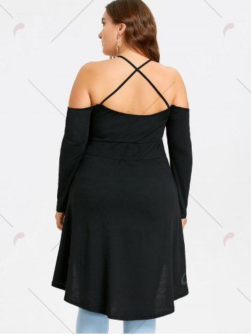 

Plus Size Open Shoulder Strappy Overlap Tunic T-shirt, Black