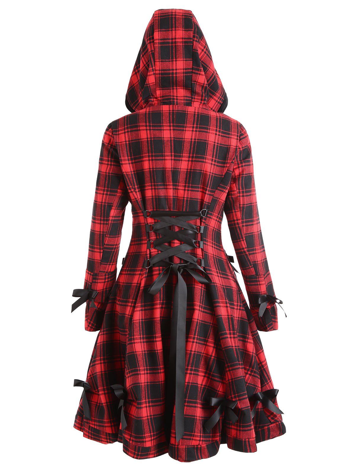 

Button Up Plaid Hooded Skirted Coat, Colormix