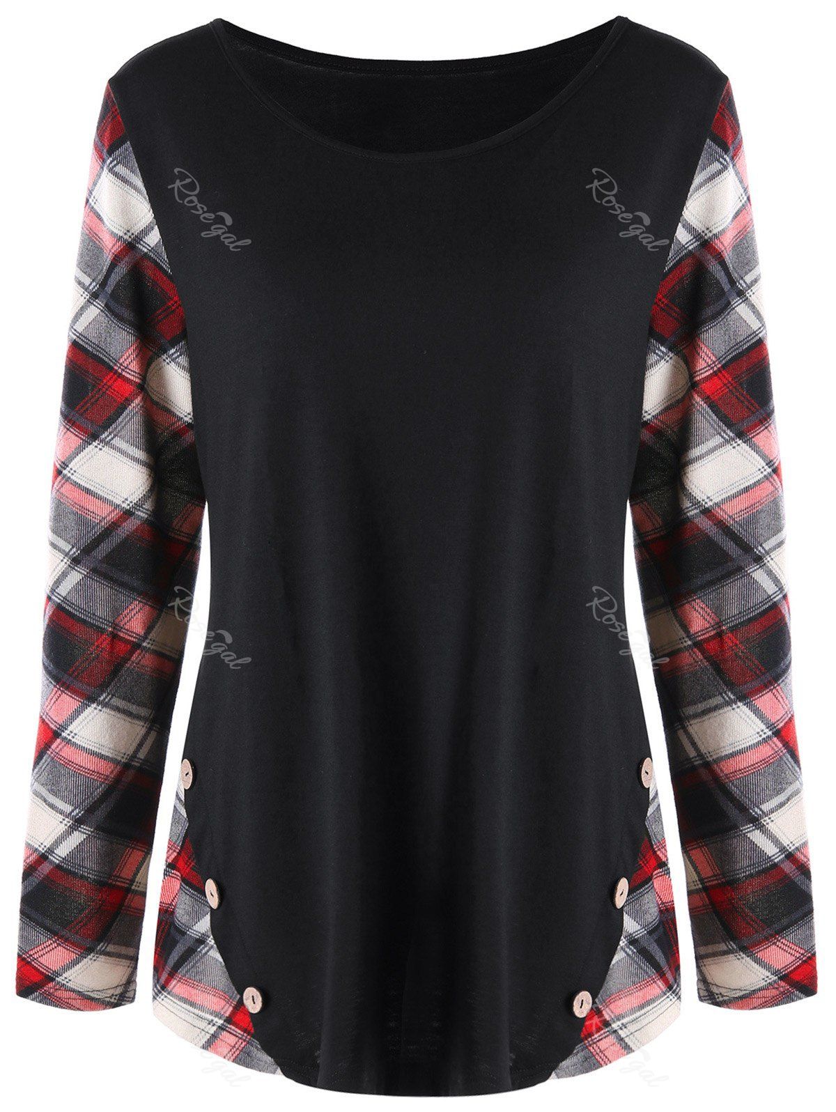 Trendy Plus Size Long Sleeve Plaid T-shirt  
