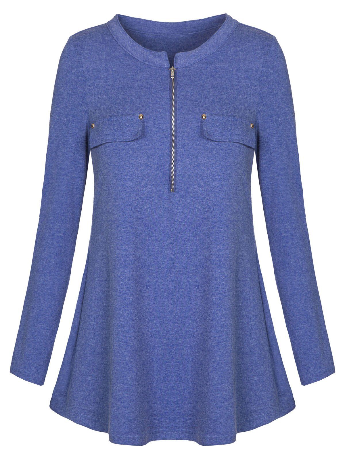 

Long Sleeve Zipper Tunic Tee, Blue